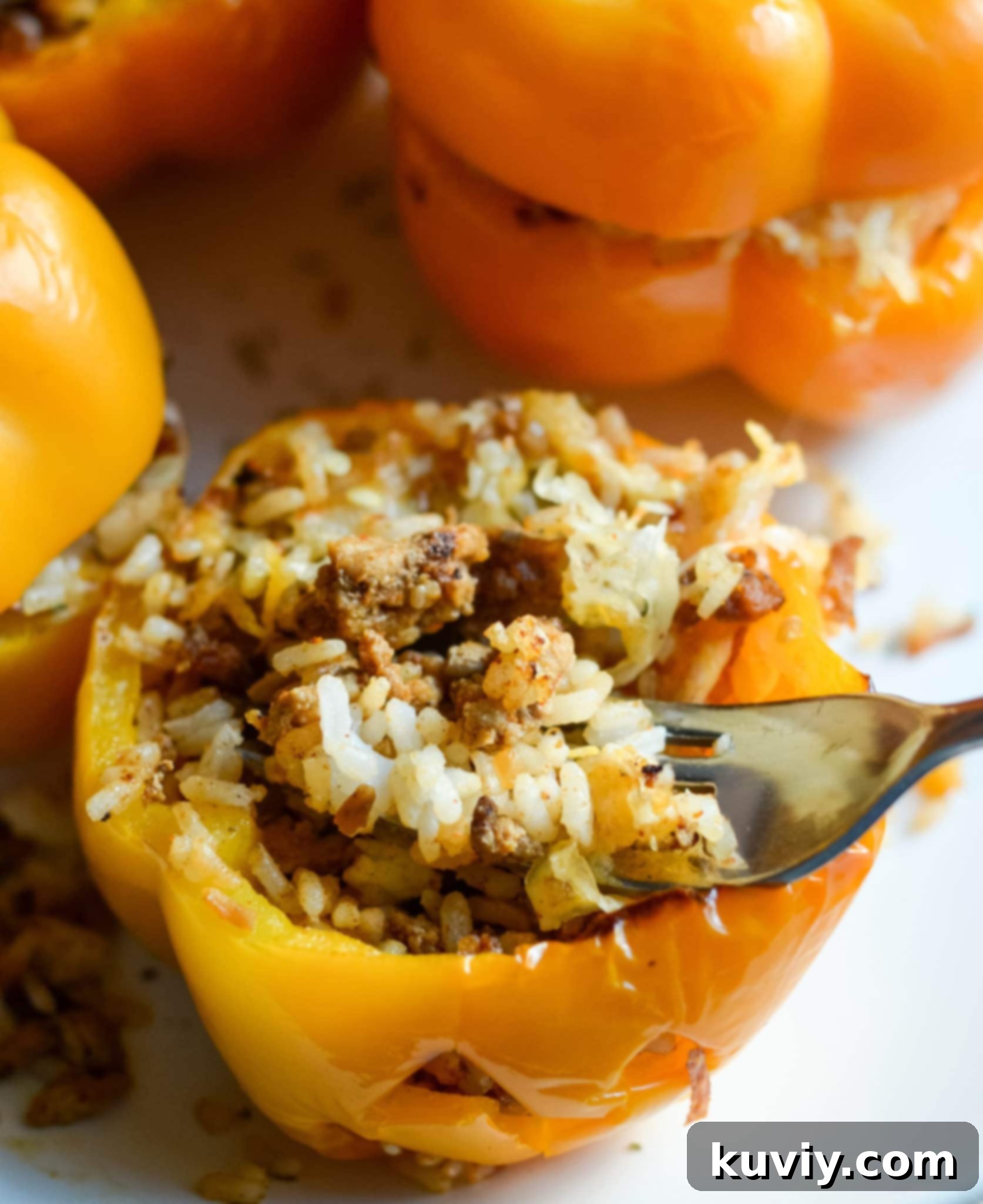 Frozen stuffed pumpkin peppers, ready for meal prep and future cooking.