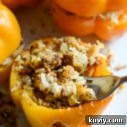 Air Fryer Stuffed Pumpkin Peppers with melted cheese.