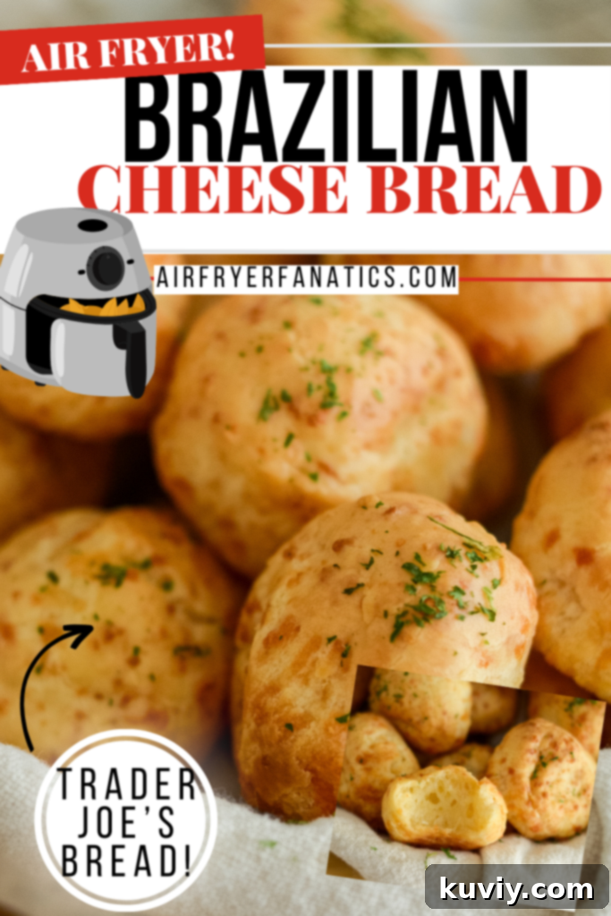 Stacked air fryer Trader Joe's Brazilian cheese bread on a wooden board.