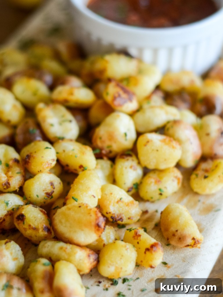 Crispy air fryer frozen gnocchi, golden brown and ready to eat