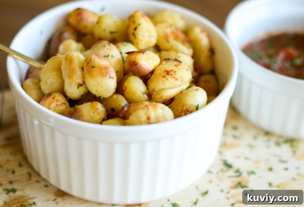 Close-up of fluffy gnocchi before air frying