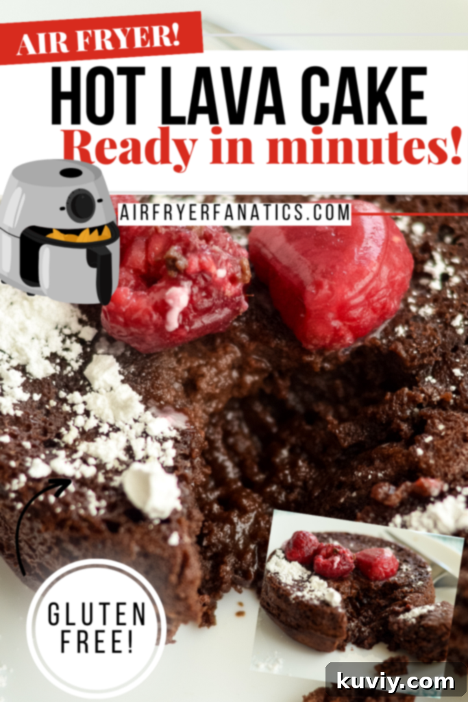 Decadent Air Fryer Chocolate Lava Cakes (Gluten-Free Option) 11 Air Fryer Chocolate Lava Cake with extra chocolate chips and powdered sugar