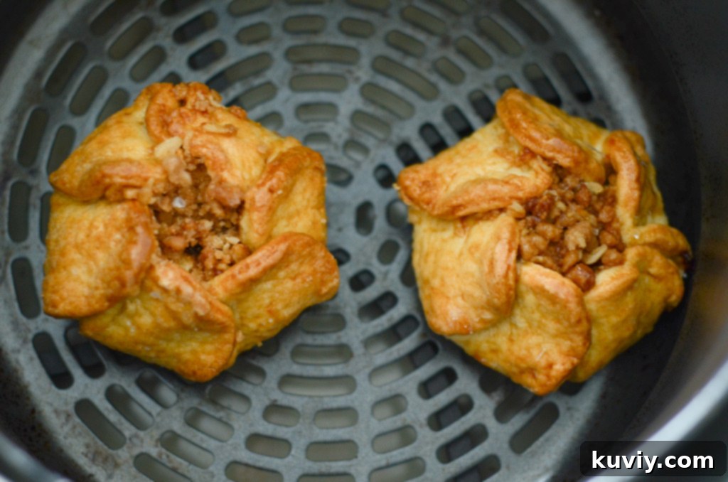 Close-up of frozen apple blossoms before air frying
