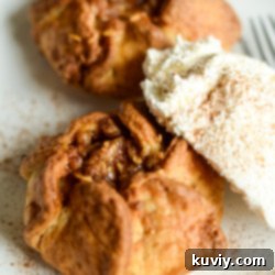 A perfectly golden and crisp Air Fryer Apple Blossom ready to be served