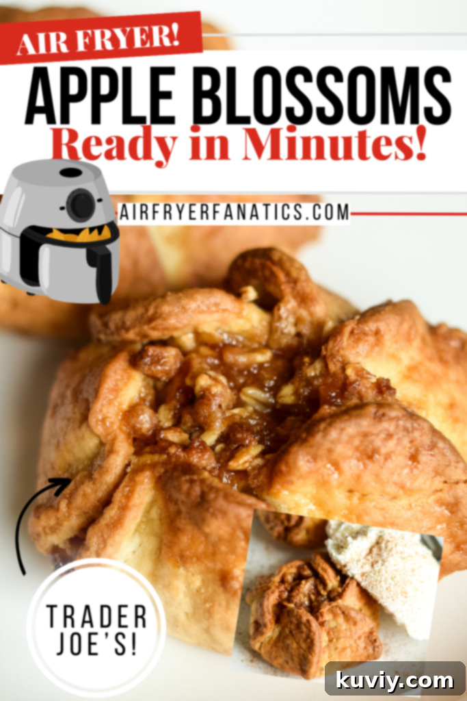 Air fryer apple blossoms in an air fryer basket, with focus on the crispy texture