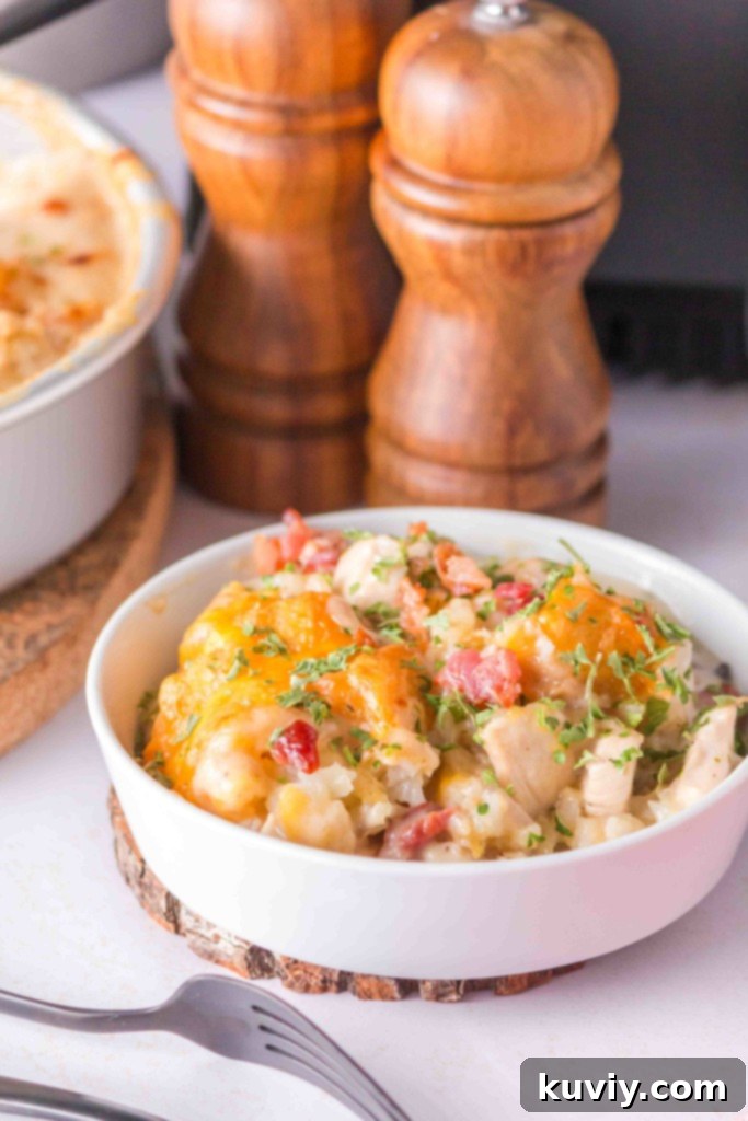 Air fryer casserole with additional ingredients like mushrooms and bell peppers for customization