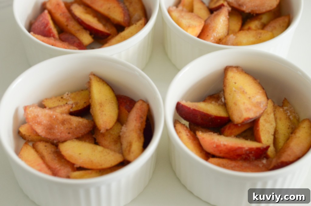 air fryer peach crisp in ramekins