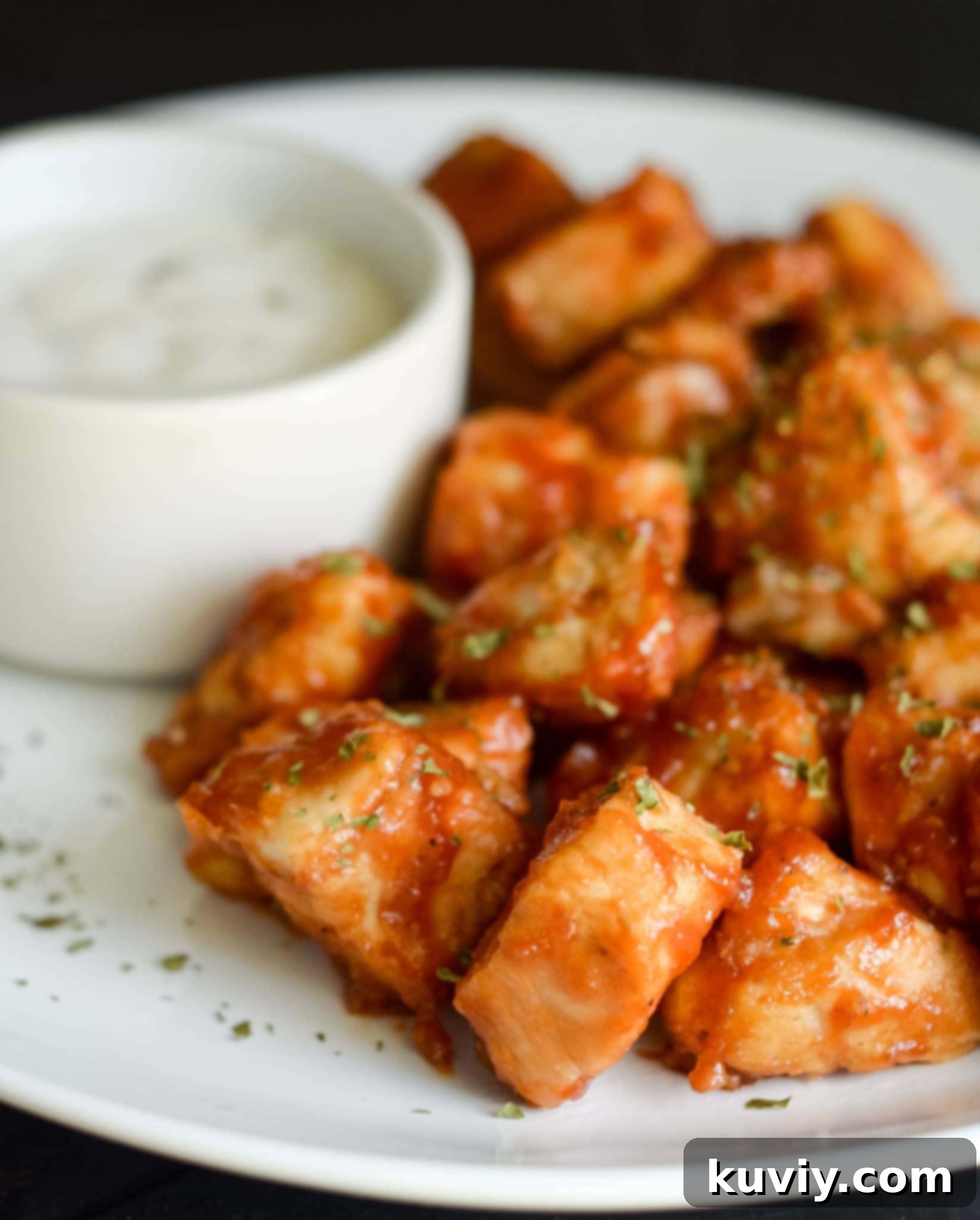 Crispy Air Fryer Barbecue Chicken Nuggets on a plate, ready to be enjoyed.