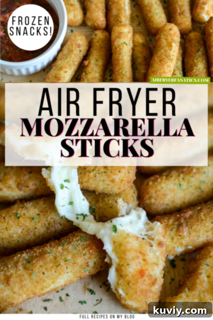 Close-up of golden crispy air fryer mozzarella sticks