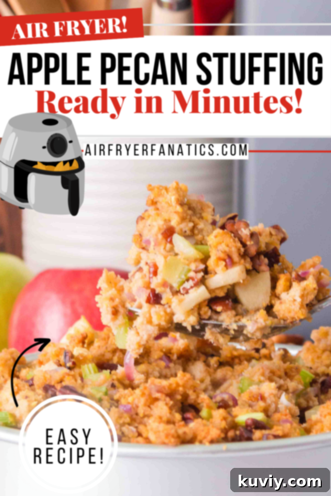 air fryer apple pecan stuffing finished