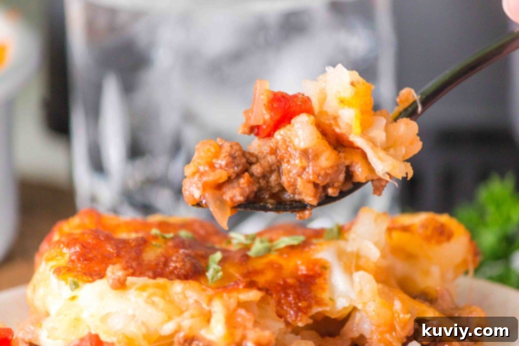 finished air fryer taco tater tot casserole