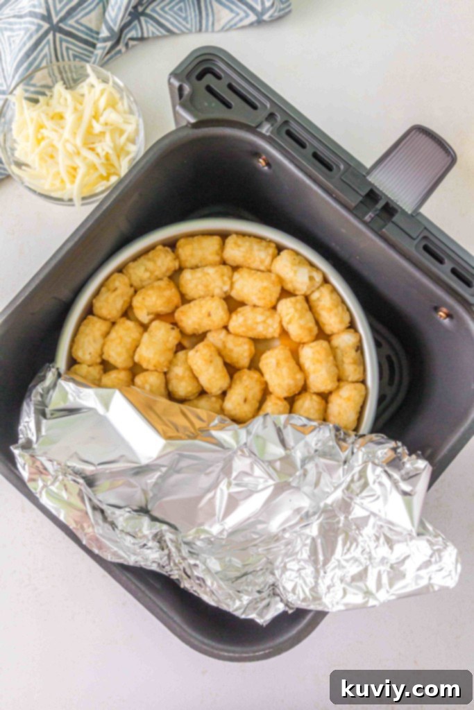 air fryer taco tater tot casserole cooking steps