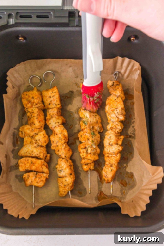 air fryer garlic butter chicken skewers