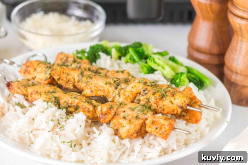 air fryer garlic butter chicken skewers