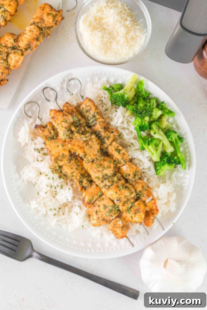 air fryer garlic butter chicken skewers