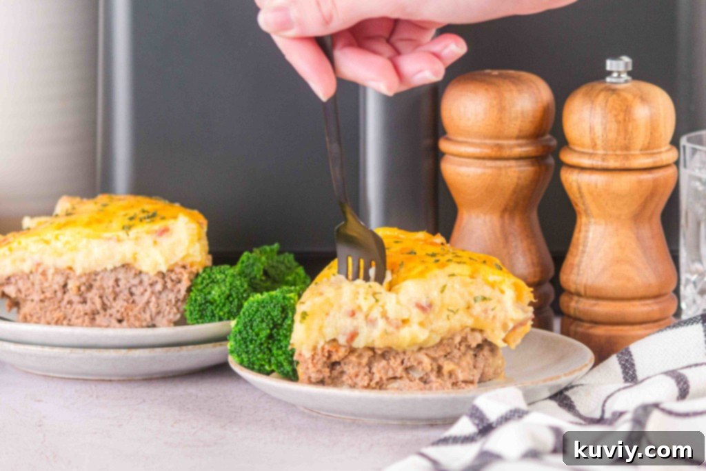 Air fryer meatloaf casserole ready to serve