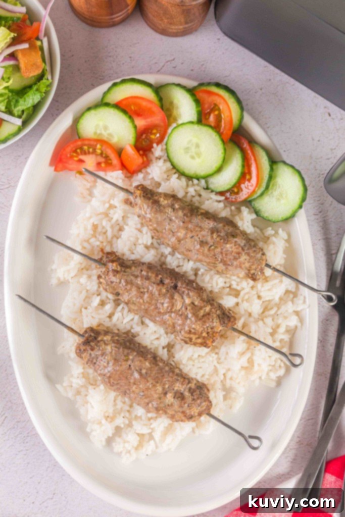 Air Fryer Ground Beef Kebabs, perfectly cooked and ready to serve