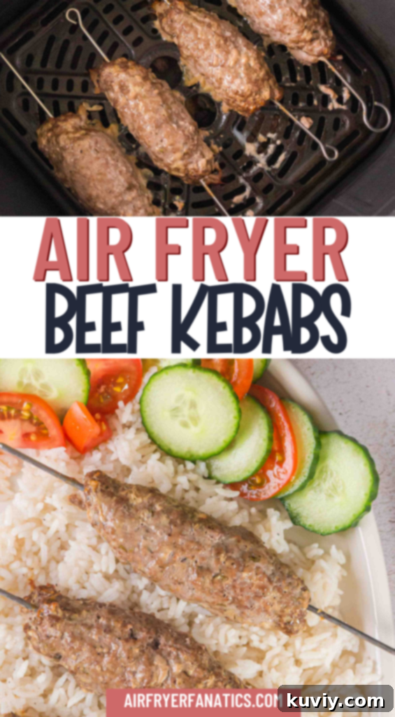 Air Fryer Ground Beef Kofta Kebabs served on a plate with fresh herbs and a side dish