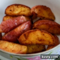 Warm and Spiced Air Fryer Apples 9 Air Fryer Spiced Apples, close-up with cinnamon