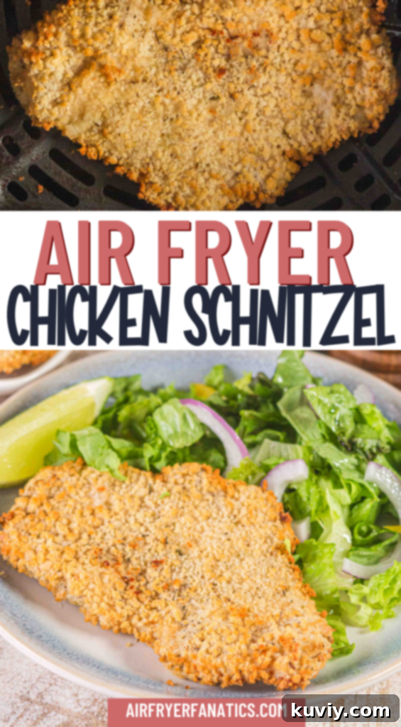 Crispy Air Fryer Chicken Schnitzel 10 Air Fryer Chicken Schnitzel plated, ready to eat