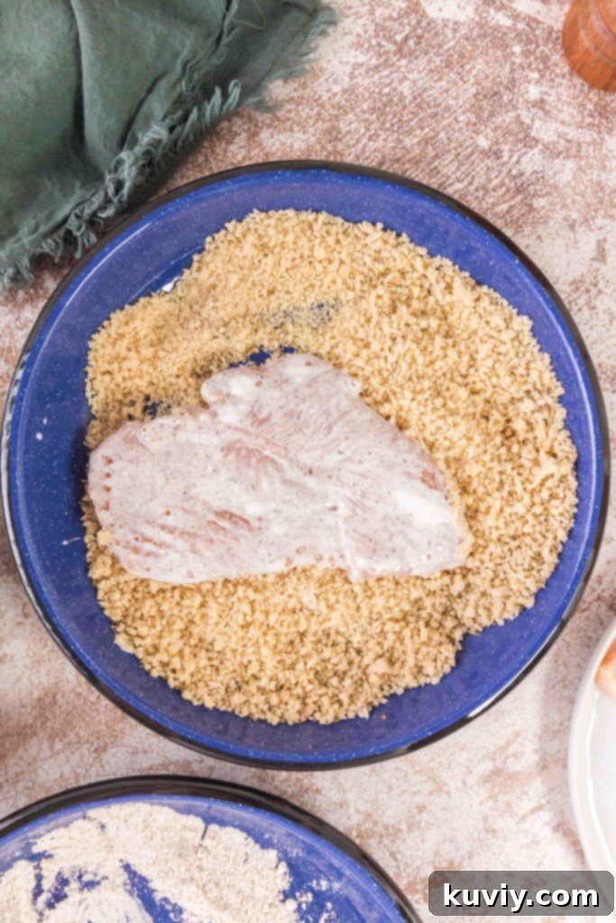 Crispy Air Fryer Chicken Schnitzel 3 Air Fryer Chicken Schnitzel ingredients laid out on a table