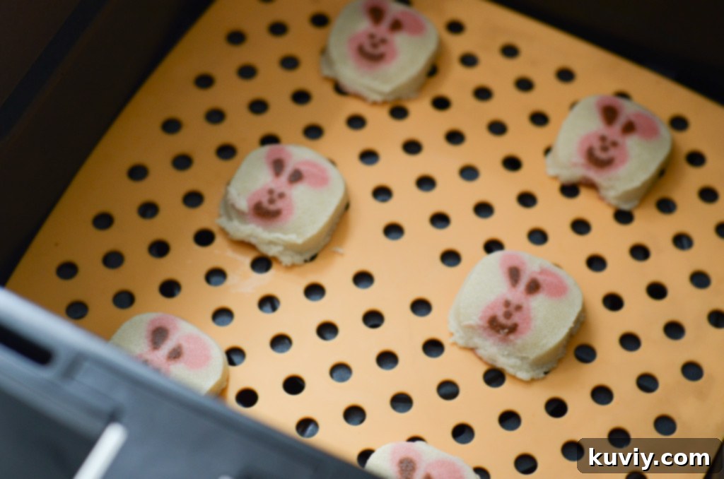 Close-up of air fryer Pillsbury sugar cookies with golden edges