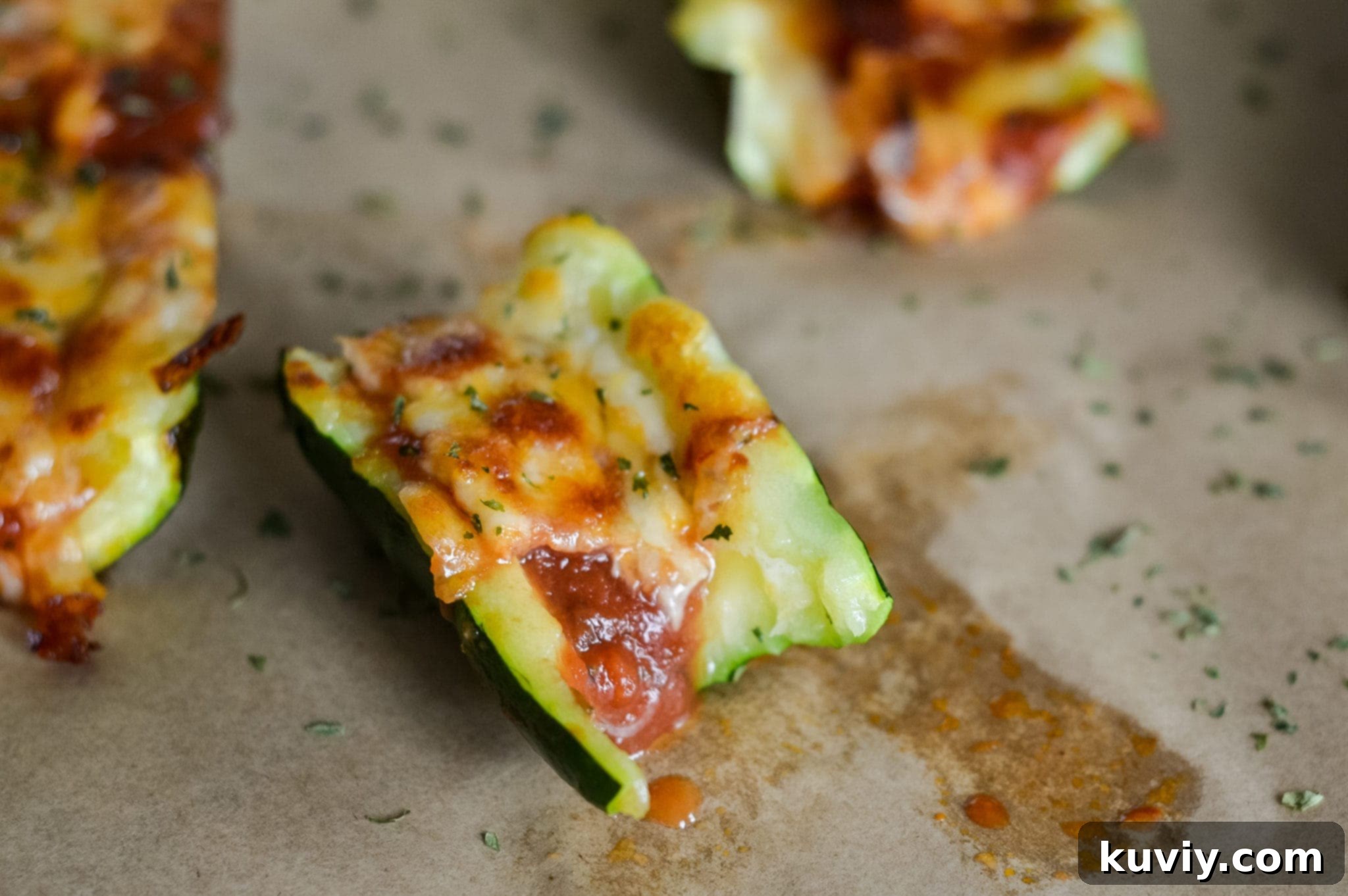 Another angle of Air Fryer Zucchini Pizza Boats