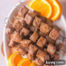 Air Fryer Orange Beef Skewers