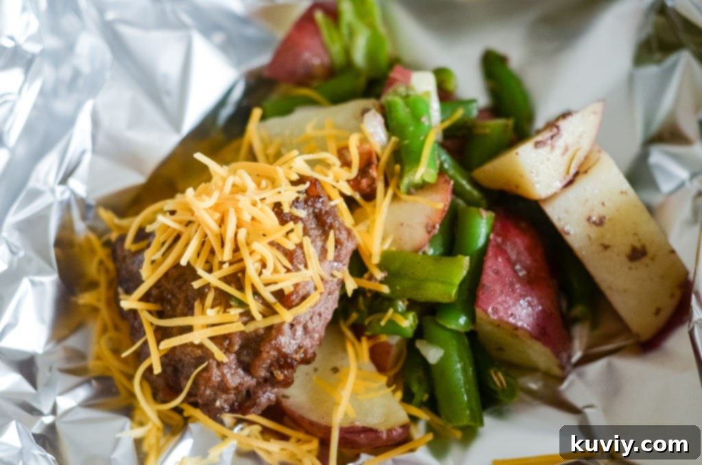 Step-by-step image of assembling a foil packet for Hobo Dinner