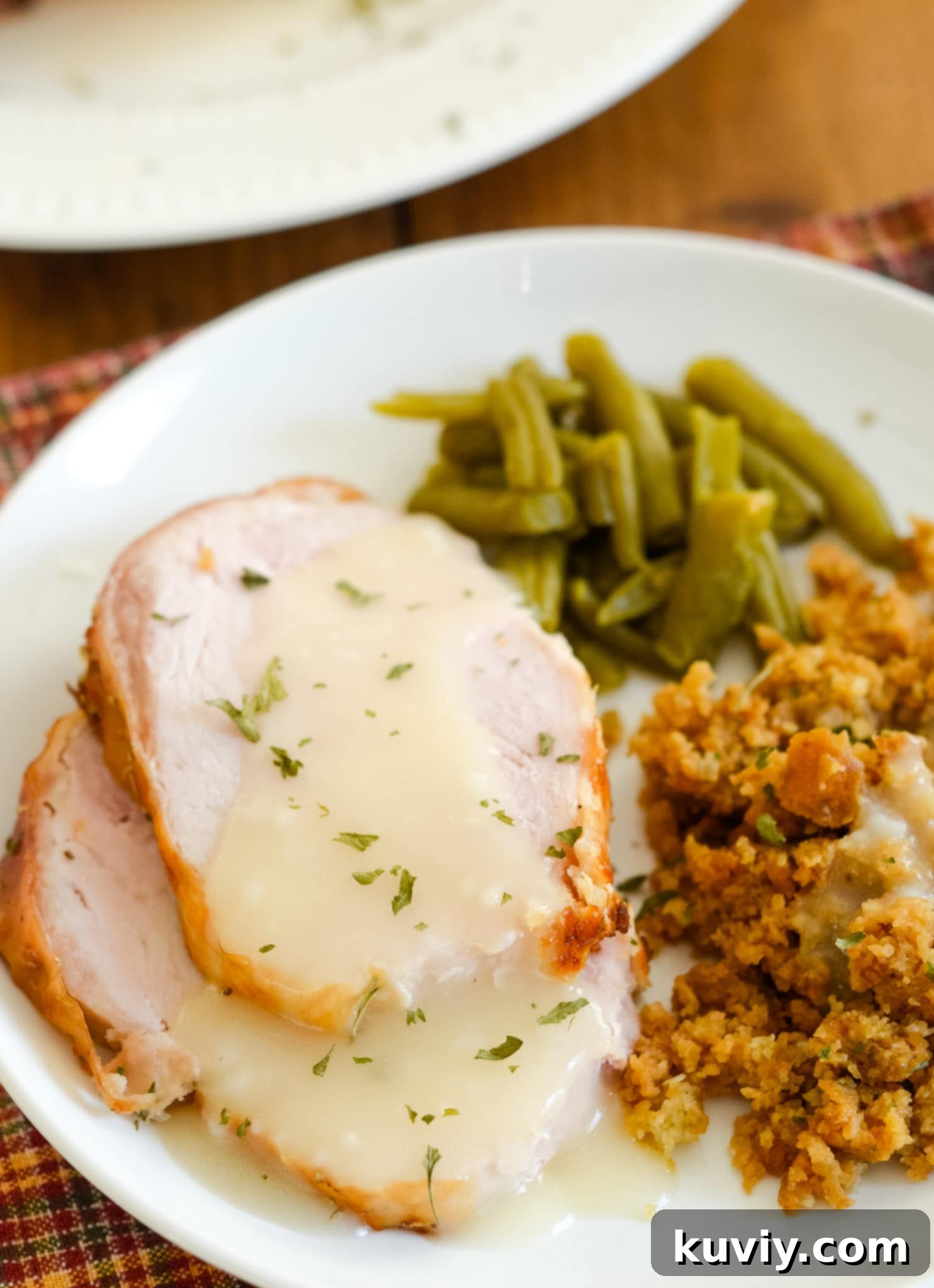 Deliciously cooked turkey breast, perfect for an Easter meal, prepared in an air fryer.