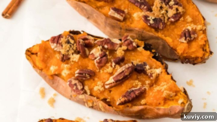 Sweet and savory Air Fryer Twice Baked Sweet Potatoes, topped with melted marshmallows.