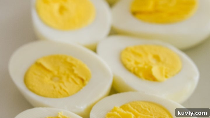 Perfectly air fried hard boiled eggs, peeled and ready to eat.