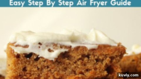 Moist Air Fryer Carrot Cake with orange frosting, perfect for Easter.