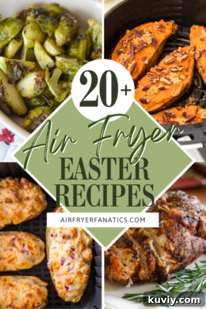 A festive Easter spread with air-fried dishes on a beautifully set table.