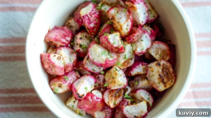 Air fried radishes served in a small bowl, ready as a fresh side dish.