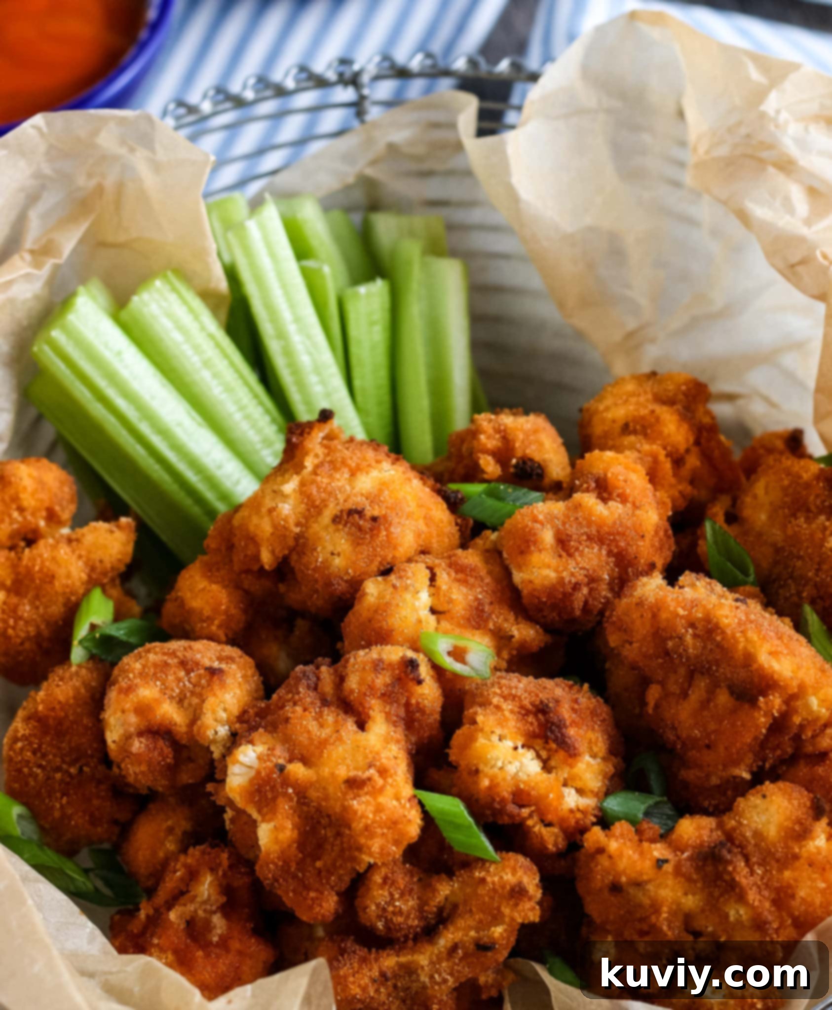 Crispy Air Fryer Buffalo Cauliflower Wings ready to serve