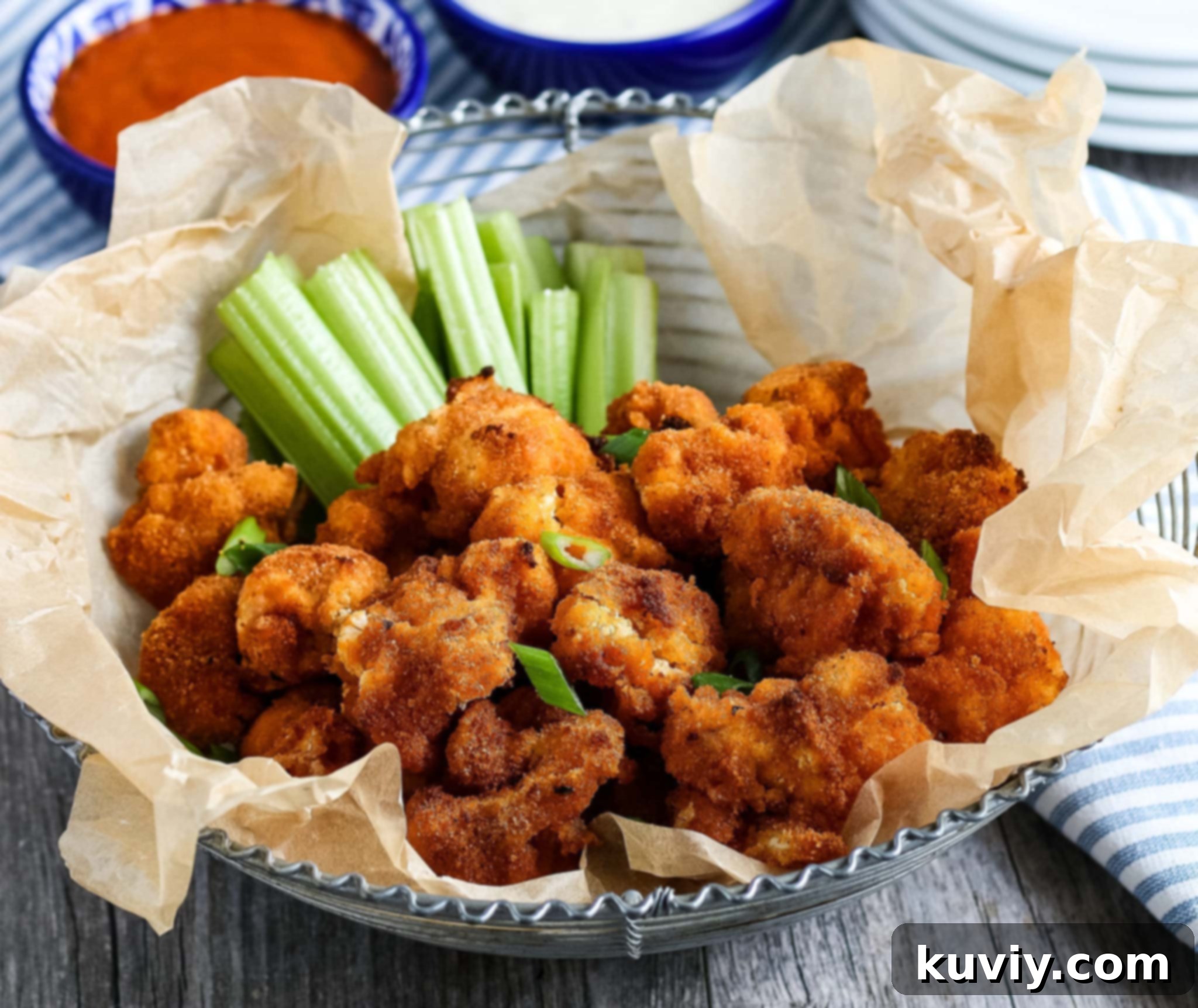 Air Fryer Buffalo Cauliflower Wings closeup