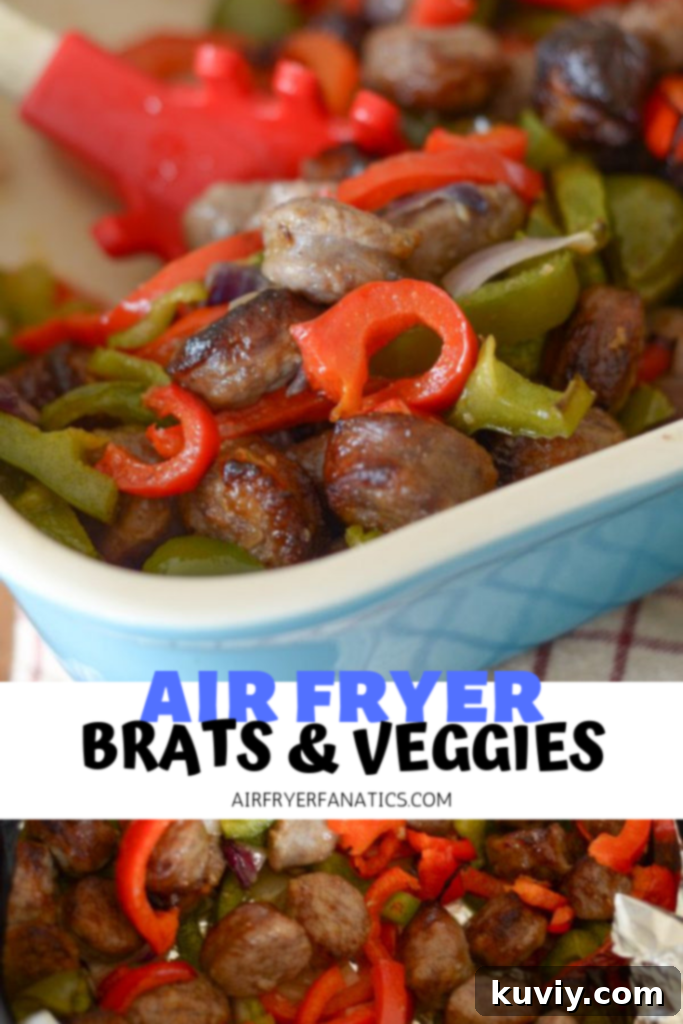 Air Fryer Bratwurst and Vegetables, a quick and easy gluten-free meal for a busy night.
