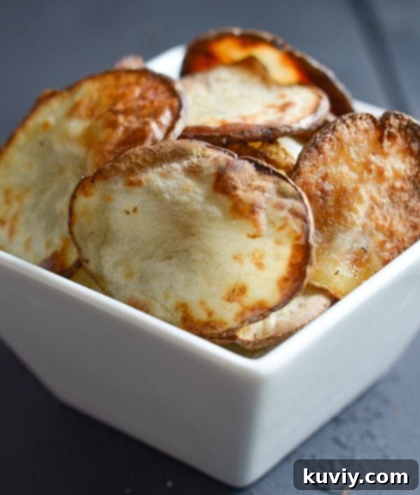 Homemade Air Fryer Potato Chips, thinly sliced and crispy