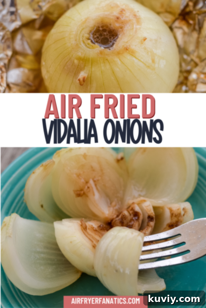A final shot of Air Fryer Vidalia Onions, beautifully presented as a delicious and easy side dish.