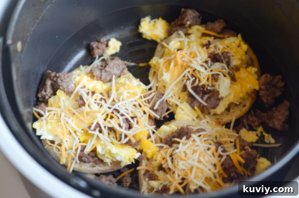 Crispy Air Fryer Breakfast Muffin Pizzas 4 Air Fryer Breakfast Pizzas with English Muffins