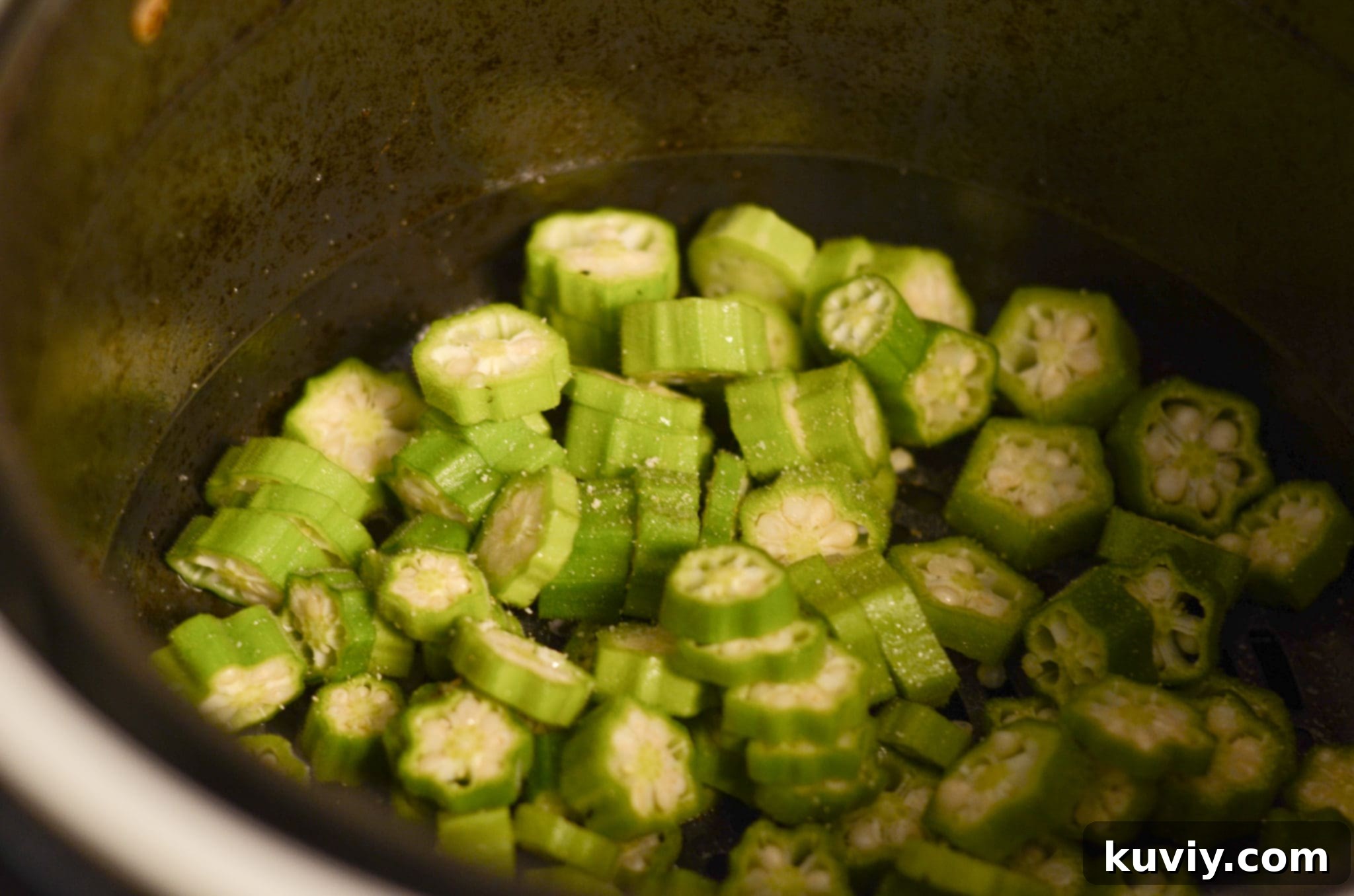 Air Fryer Roasted Okra served in a bowl, ready to eat.