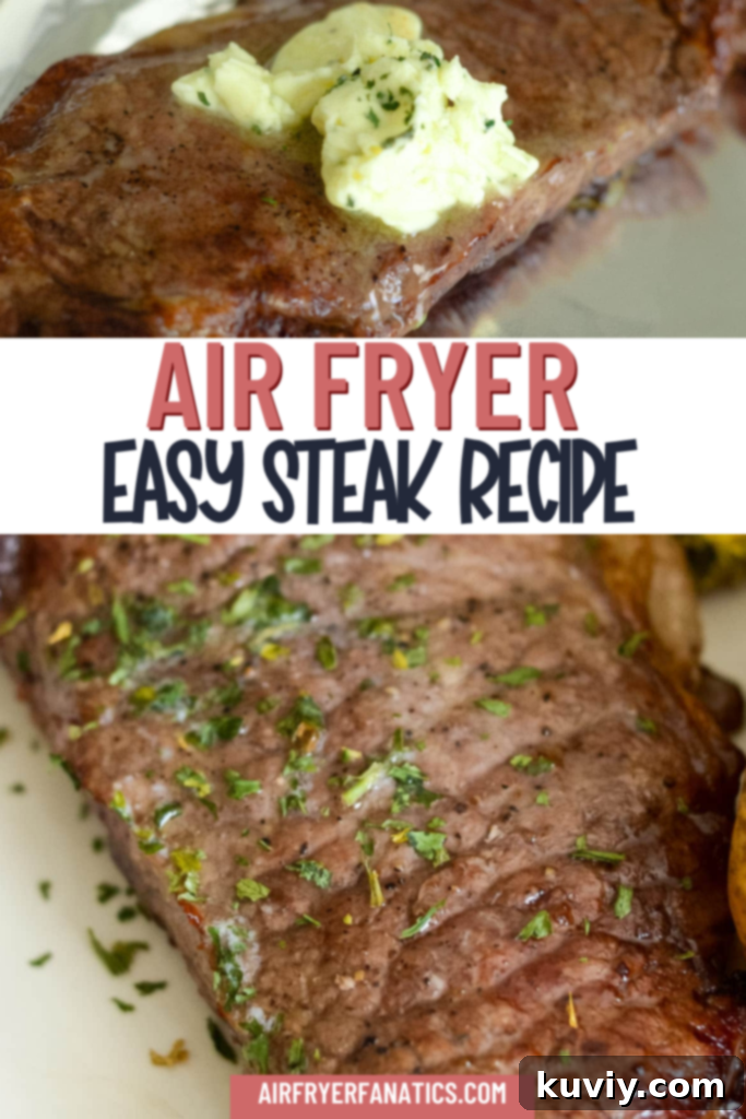 Sliced Air Fryer Garlic Butter Steaks served with a side of potatoes