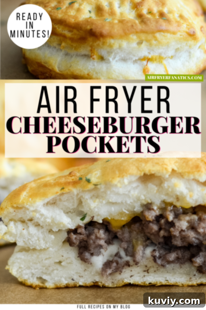 Air Fryer Cheeseburger Pockets on a serving plate with condiments