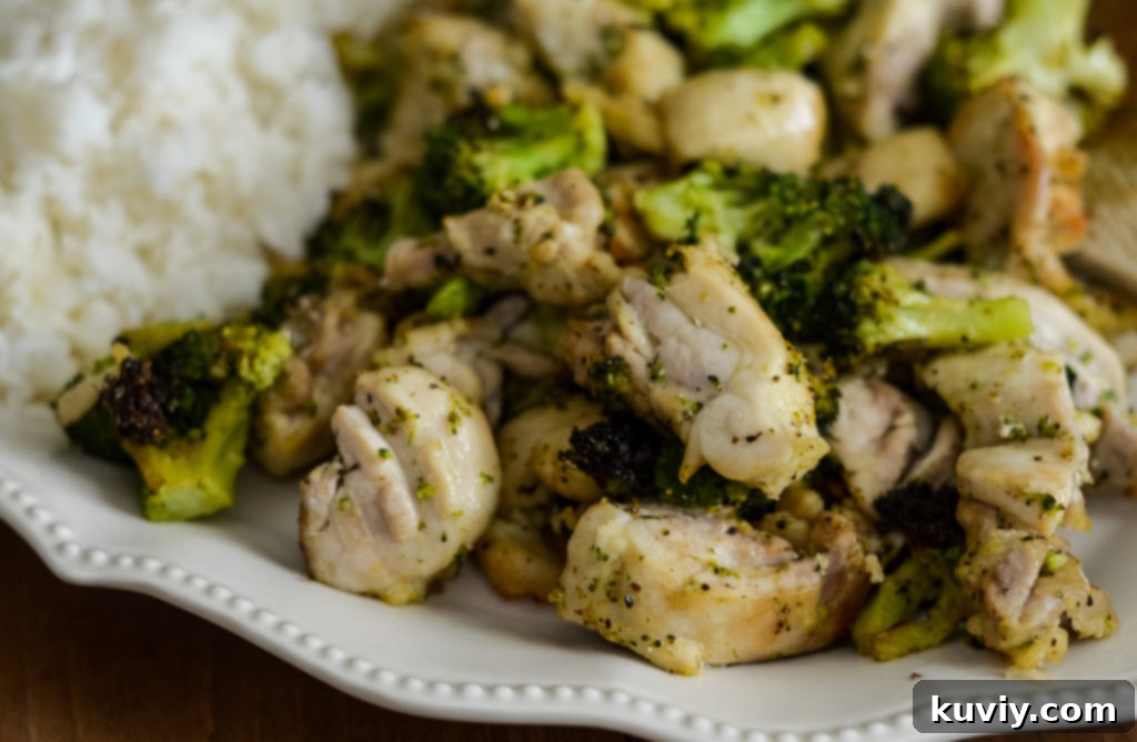Air fryer chicken and broccoli in a bowl, ready to serve.
