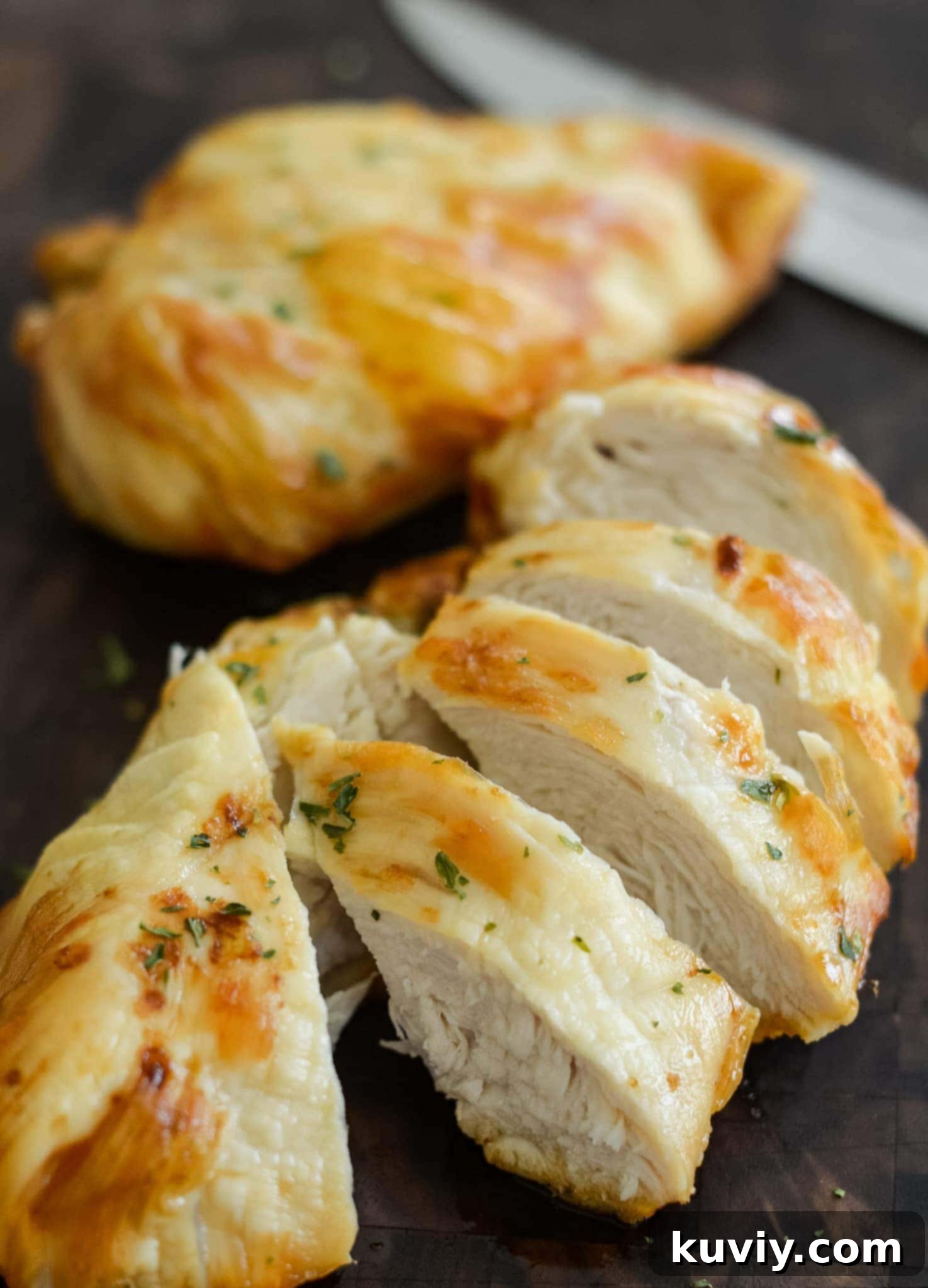 Easy Air Fryer Chicken Breast sliced and ready to serve