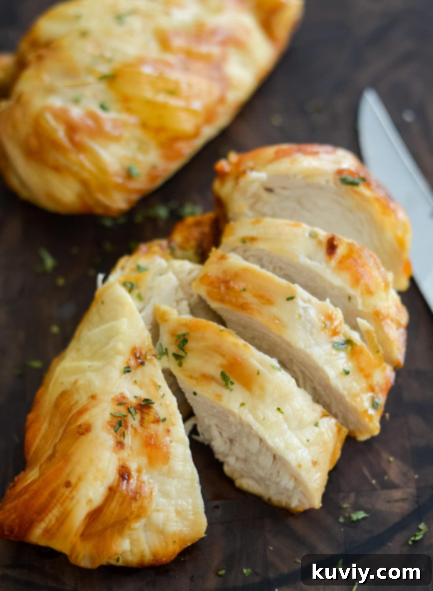 Easy Air Fryer Chicken Breast plated and sliced