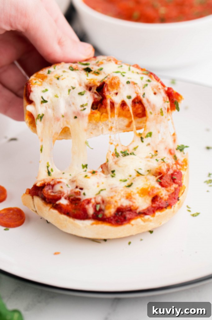 Final plated Air Fryer Pizza Bagels, garnished and ready to serve