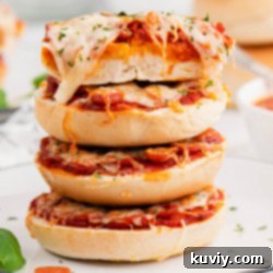 Air Fryer Pizza Bagels on a serving plate, fresh and delicious