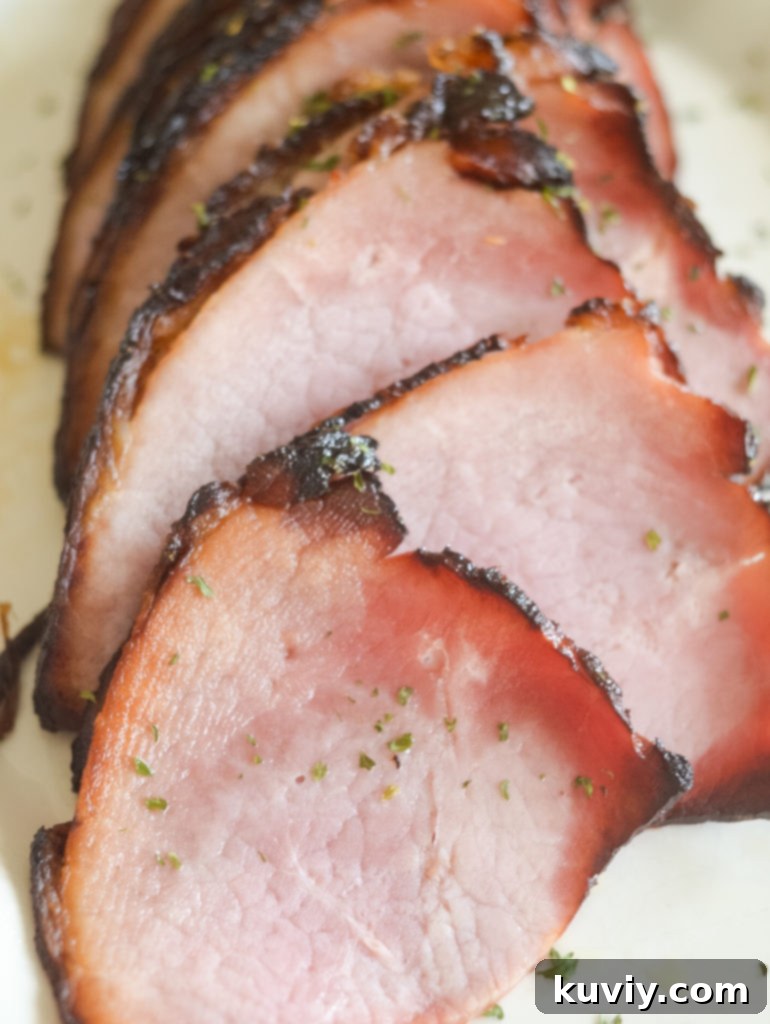 Air Fryer Brown Sugar Glazed Ham 2 air fryer ham with a golden brown sugar glaze